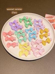 27pcs Random Color Fabric Bowknot Hair Clips, Cute Sweet Hair Accessories Suitable For Daily Use - Multicolor - View 7