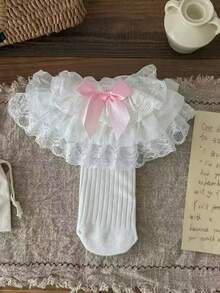 1 Pair Girls' Socks, Spring/Summer Style With Big Lace Bow, Sweet Lolita Ballet Style Princess Socks, Suitable For Birthday Party, Daily Wear - Multicolor - View 4