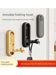 2个/4个可折叠隐形挂钩，锌合金材质，浴室墙钩，可伸缩，适用于衣柜、围巾、帽子、睡袍、钥匙、钱包、包包等，简约风格 - 彩色 - 查看 1