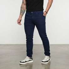 Set Of 2 Men's Slim Fit Dark Blue Jeans With Elastane – Comfortable Men's Fashion - escuro/escuro - 查看 3