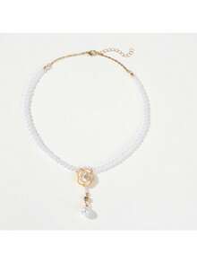 1件简约山茶花吊坠项链，甜美风格女士首饰 - 山茶花白色吊墜 - 查看 4