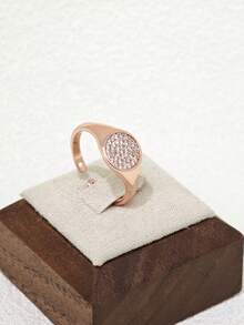 1 pièce Bague ouverte ronde brillante en zircone, convient pour le port quotidien, les sorties et les cadeaux - Or rose - Voir 3