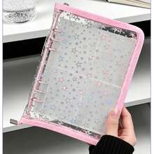 1pc A5 Laser Star Zipper Binder, PVC Material, Can Be Used As File Folder, Stamp Book, Sticker Book, Pencil Case, Also Can Be Used As Photo Album, Savings Plan Book, Diary, File Organizer, Budget Binder, Planner Insert - Multicolor - View 6