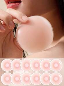 12片装硅胶可重复使用乳贴，乳房花瓣提拉遮盖隐形胸贴 - 彩色 - 查看 17