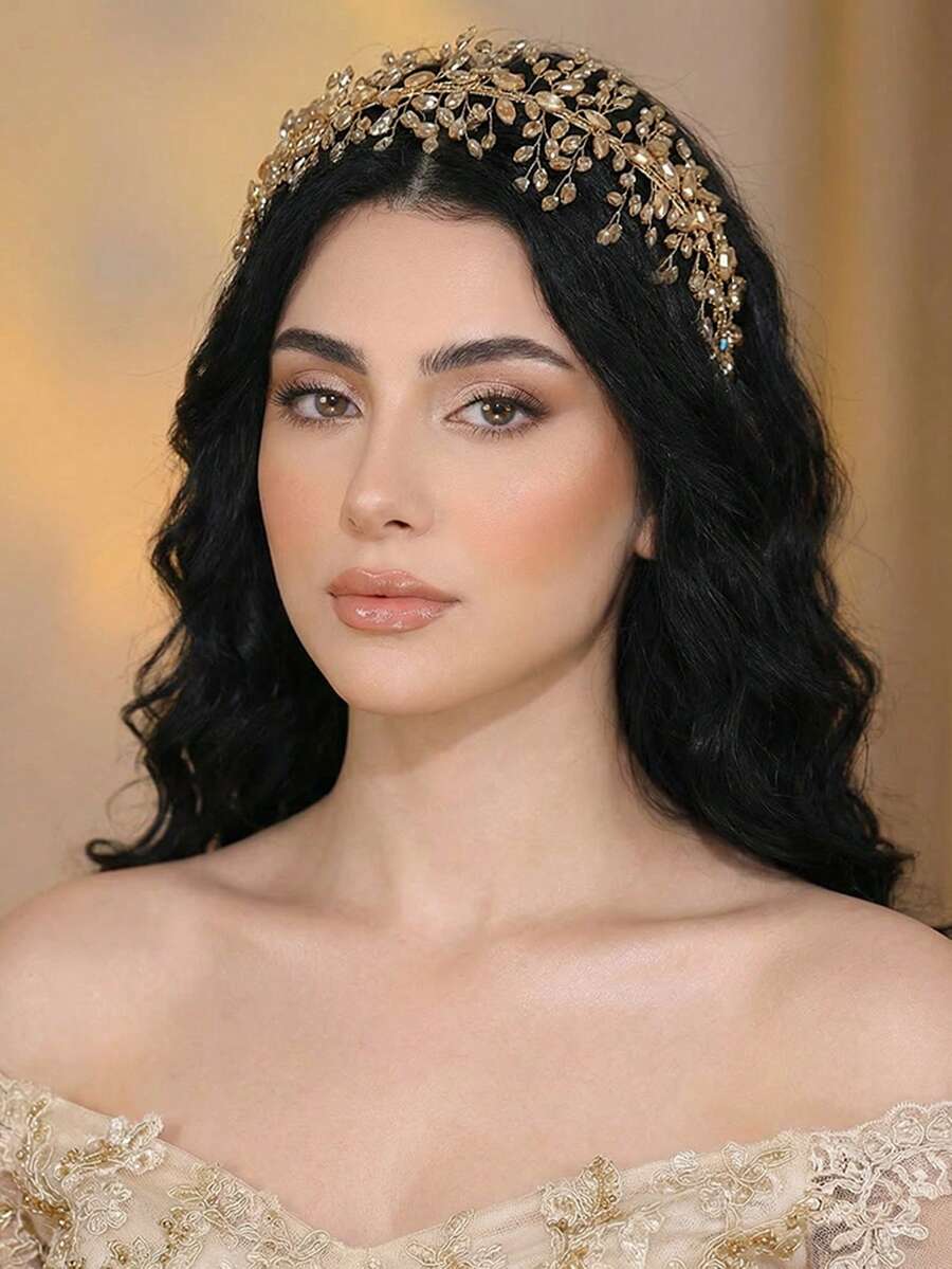 1pc Luxury Handmade Fully Rhinestoned Headband, Suitable For Women, Bridal, Wedding, Party, Photography, Holiday Gift