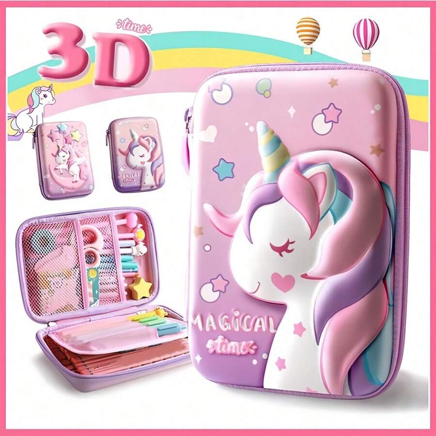 1個/20個 3D EVA獨角獸鉛筆盒,粉色文具盒套裝,彩色鉛筆盒適合女孩/男孩,返校用品,開學第一天 - #A - 查看 1