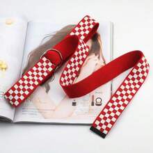 1 pieza Nuevo cinturón de lona de nailon, correa de cintura versátil y de moda con hebilla de doble anillo, cinturón de jeans con estampado de cuadros - A - Ver 14