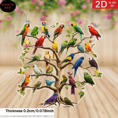 8" X 8" Bohemian Style Colorful Parrot Tree Acrylic Wall Decor, Vibrant Bird Festival Decoration For Porch, Patio, Garden, Living Room - Ideal For St. Patrick's Day And Home Decor, No Electricity Required