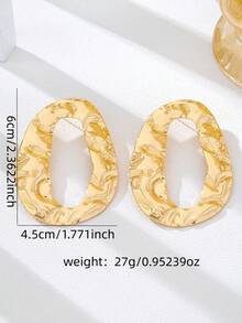 1对夸张金色不对称镂空耳环（女士款） - 金色橢圓形耳釘 - 查看 2