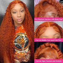 30 Inch Ginger Lace Front Wigs Human Hair 13x6 Deep Wave Lace Front Wigs Human Hair 250% Density HD Lace Curly Human Hair Wig Wet And Wavy Orange Colored Glueless Wigs Human Hair Pre Plucked With Baby Hair - S350 - 查看 6