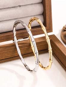 奢华闪亮四叶草锆石不锈钢女士手链，适合多种场合 - 金黃色 - 查看 6