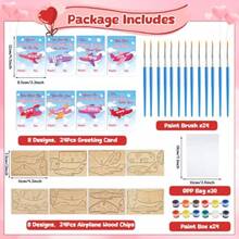 24 Sets Valentine's Day Gifts For Make Your Own 3D Airplane Wood Planes DIY Painting Kits With Valentines Cards Unfinished Wooden Airplane Crafts Toys For Classroom Exchange Prizes Party Favors - Colorful - View 4