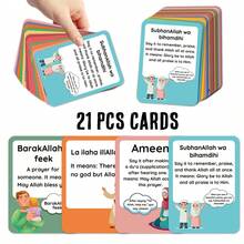 21pcs Islamic Muslim Phrases Flash Cards, Daily Dua Vocabulary Cards With Meanings, Muslim Common Phrases Learning Cards, Islamic Education Supplies, Eid Mubarak Gift - A - View 1