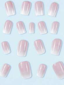 24pcs French Short Square Pink & White Ombre False Nails Set, Full Coverage Removable Manicure Kit, Includes 1pc Adhesive Sticker & 1pc Mini Nail File, Suitable For Daily Wear, Press-On Nails, Nail Art Supplies - Multicolor - View 4