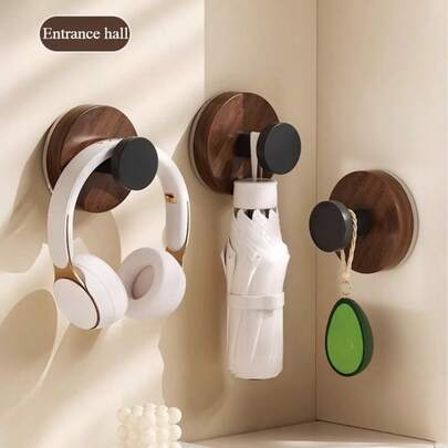 No-Drill Suction Cup Hooks (Walnut Wood Grain) – Strong Adhesive Wall-Mounted Hooks, Nail-Free, Heavy-Duty Plastic Hooks Suitable For Bathroom And Kitchen Doors, Towel And Hat Storage, And Door Handles (No Screws Required/Easy Installation), Multi-Functional Hooks.