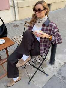 2026 时尚 Y2K 街头风女式红色格子宽松长袖外套，带拉链口袋，适合春夏穿着 - 彩色 - 查看 7