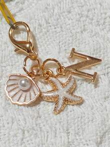 Bohemian Style Gold Letter Keychain With Shell And Starfish Decor, A-Z Letters Available, Beach And Holiday Themed Accessory, Ideal Gift For Friends, Students, Family, Beach Lovers, Vacation Essentials, Boho Fashion Accessory Suitable For Travel, Summer And Daily Use Personalized Keychain Gifts For Mother, Father, Graduation, And Teacher - Multicolor - View 18