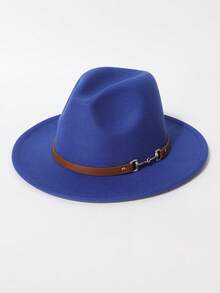 1顶女士帽子，时尚心形平沿毡帽，配棕色金属链带装饰，适合西部牛仔帽，金属环简约腰带平沿软呢帽，男女皆宜的百搭款式 - 彩色 - 查看 16