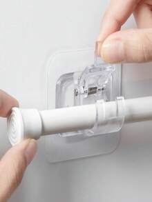 4pcs/Set PC Material Transparent Curtain Rod Hooks, Curtain Rod Clips Brackets, No Drill Adhesive Hooks, Expandable Tension Rod Curtain Clips - Clear - View 9