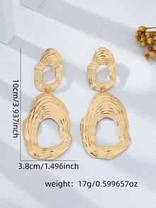 1 Pair Exaggerated Gold Asymmetrical Hollow Out Earrings For Women - Gold Patterned Oval Earrings - View 2