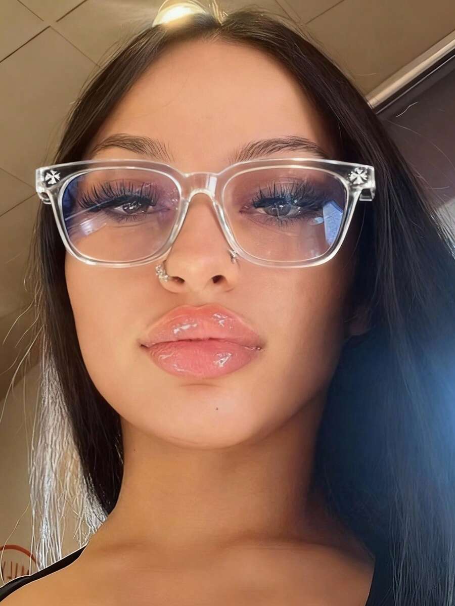 1pc Leopard Print Large Frame Retro Personalized Transparent Lens Oval Multifunctional Clear Glasses - 009065 - Transparent Silver Frame - View 1