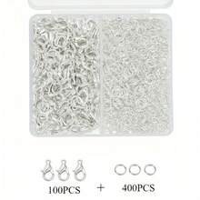500件套珠宝制作工具包，包含100个龙虾扣和400个开口圈，盒装DIY手链、项链、耳环材料及工艺配件套装 - 龍蝦扣+單圈 - 查看 18