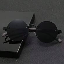 1副 2026 男士金属圆形仿木纹镜腿时尚眼镜 - 黑色 - 查看 2