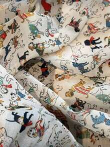 卡通小狗印花小方巾，百搭时尚围脖/头巾，女士适用 - 米色 - 查看 2