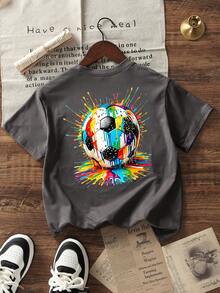 Áo thun ngắn tay cổ tròn in họa tiết dành cho bé trai tuổi teen, kiểu dáng thường ngày, thích hợp mặc mùa hè. - Màu xám đen - Xem 3