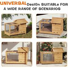 Conejera de Madera para Interior y Exterior, Jaula para Conejos con Rampa de Metal Resistente a la Intemperie, Malla Extraíble para Conejos, Cobayas, Pollitos, Patos y Animales Pequeños de Jardín - Color de la madera - Ver 4