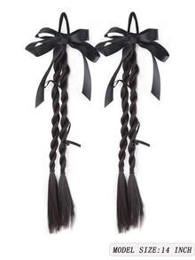 Synthetic Fiber Wig Ponytails, Natural Sweet And Cool Double Ponytails With Bows, Cute Twisted Braids, Braids, Hair Ties And Boxer Braids, Suitable For Sweet And Cool Girls. - Multicolor - View 2