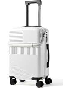 1 件 20 英寸多功能前开式随身行李箱：方便高效，可随时使用，耐用的硬壳结构耐冲击，移动顺畅安静，双拉链设计，方便携带，解放双手，内部空间宽敞，非常适合圣诞节、情人节、2025 年新年礼物，冬季旅行必备！适合商务旅行、短期旅行和学生通勤。 - 白色 - 查看 3