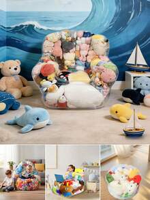 1pc Transparent Large Capacity Doll Storage Sofa, Transparent Plastic Storage Box With Soft Cushion, Decorate Your Nursery, Multifunctional Stool To Save Space In Bedroom & Living Room, Also An Ideal Gift, Home Decor, Doll Storage, Sturdy Structure - Multicolor - View 10