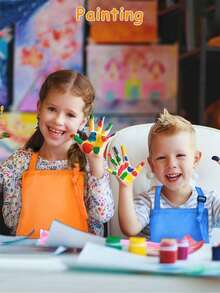 2pcs Adjustable Children's Art Apron, Boys & Girls Cooking Apron With Pockets, Suitable For Kitchen, Lab Activities, Painting And Baking Crafts - Multicolor - View 8