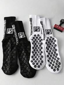 2双/4双装运动袜，足球袜，篮球袜，黑白配色 - 黑與白 - 查看 6