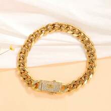 男士6毫米不锈钢项链，14K镀金链，镶嵌锆石，钛钢扣，节日礼物 - 款式1 - 查看 8