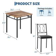 Juego de Mesa de Comedor para 2 Personas, pequeña Mesa de Cocina con sillas tapizadas, sillas de Comedor de Madera de Granja para Sala de Cocina, Espacios pequeños, Departamento - Mesa Marrón + 2 Sillas - Ver 2