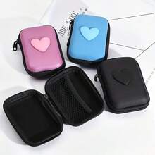 Heart-Shaped Pouch, Suitable For Earphones, Cables And Chargers, With Protective Zipper - Pink - View 2