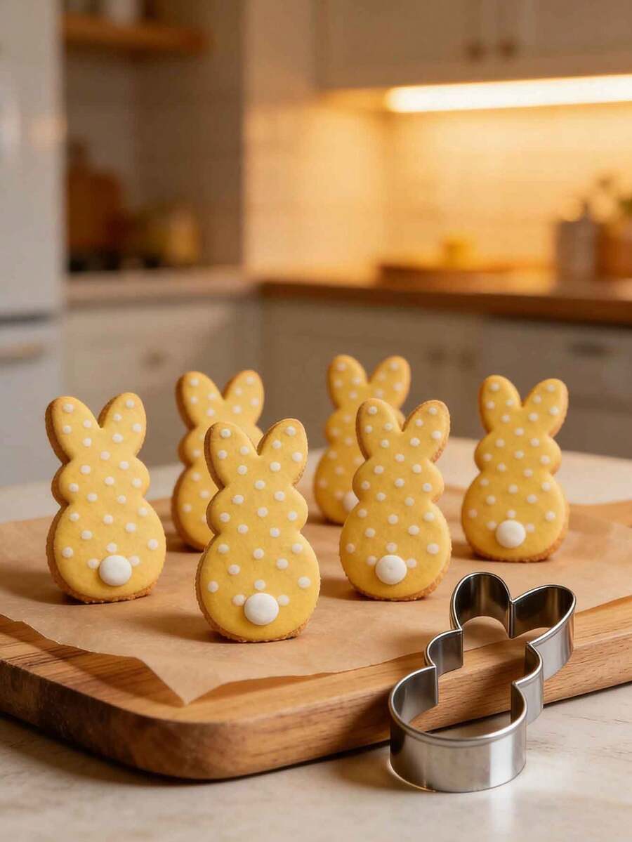 1pc Stainless Steel Happy Rabbit Cookie Cutter, Cartoon Rabbit Egg Cake Mold, Fondant Baking Tool - View 1