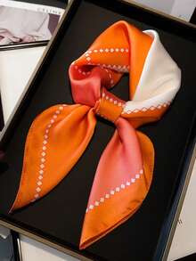 1pc Luxury Elegant Women's Fashion Color Block Printed 70*70cm Silk Bandana Scarf, Suitable For Daily Wear, Great Gift Choice, Spring - Orange - View 1