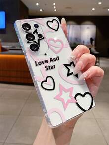 1pc Sweet & Cool Heart & Star Pattern Android Phone Case, Precise Camera Cutout Suitable For Samsung Galaxy S25 Ultra/Galaxy S24 Ultra/S24/S23 Ultra/A56 5G/A55 5G/A52s 5G/A26 5G, Nothing, Pixel, Protective Cover - Clear - View 1