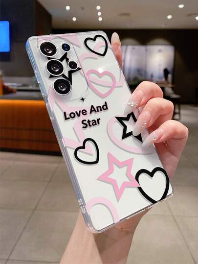 1pc Sweet & Cool Heart & Star Pattern Android Phone Case, Precise Camera Cutout Suitable For Samsung Galaxy S25 Ultra/Galaxy S24 Ultra/S24/S23 Ultra/A56 5G/A55 5G/A52s 5G/A26 5G, Nothing, Pixel, Protective Cover