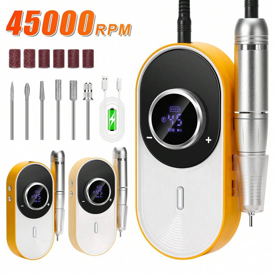 45000RPM Portable Electric Nail File Rechargeable Nail Drill Low Noise Professional Nail Gel Polish Remove Grinding Equipment