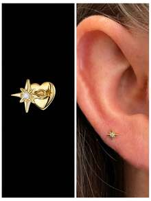 1件925纯银心形扁平耳钉，18K镀金，适合日常佩戴、婚礼、派对、订婚等场合，属于高级珠宝首饰。 - 金色 - 查看 2