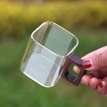 6 Pieces Of Glass Wooden Single-Layer Cups, High Borosilicate Glass Tea Cups, Large Capacity Drinking Coffee Cups, Wooden Handle Drinking Cups, Household Milk Tea And Juice Single-Layer Cups, Small Capacity Freshly Ground Coffee Cups, Walnut Wood Handle Coffee Cups, Household Breakfast Milk Tea Cups And Beverage Cups, Gifts - Multicolor - View 6