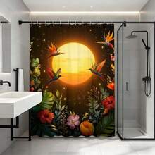Rèm tắm Golden Sun Hummingbird Paradise, họa tiết chim ruồi rực rỡ với hoa thiên đường trên nền hoàng hôn lung linh, chất liệu polyester chống thấm nước, nhanh khô, kèm móc treo, trang trí phòng tắm chủ đề nhiệt đới độc đáo, quà tặng trang trí phòng tắm phong cách thiên nhiên ấn tượng. - màu vàng - Xem 4