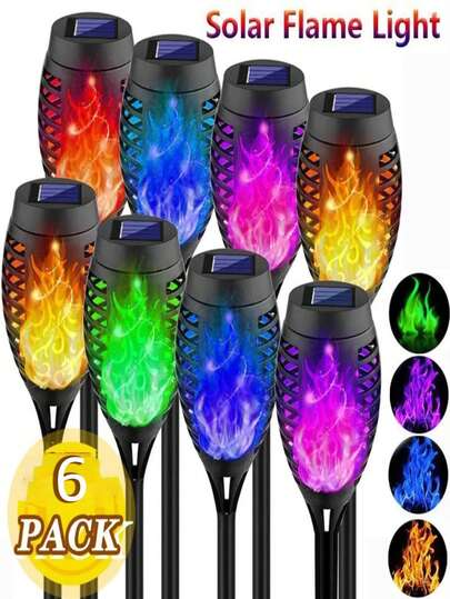 Bộ 6 đèn năng lượng mặt trời hình ngọn lửa, đèn pin năng lượng mặt trời 12 LED, đèn đường chống thấm nước với cảm biến tự động bật/tắt, lý tưởng cho bãi cỏ, sân, vườn, hiên nhà, lối đi, hành lang, trang trí ngoài trời, tiệc tùng và đám cưới.