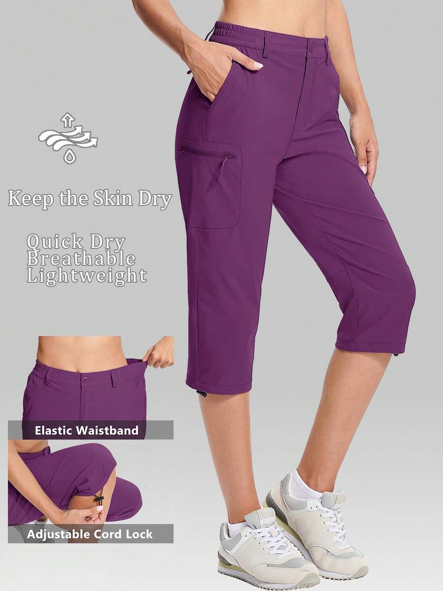 KEFITEVD Women's Hiking Pants Quick-Dry Soft Lightweight Multi-Pockets Pants Camping Cycling Fishing Summer - Red Violet - View 1