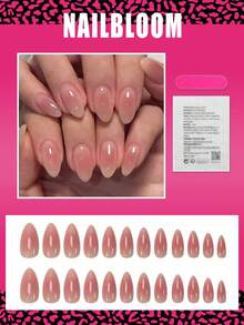 24 piezas Juego de uñas postizas cortas en forma de almendra con degradado rosa, que incluye 1 botella de pegamento y 1 lima de uñas, calcomanías de manicura francesa brillante adecuadas para uso diario para mujeres y niñas - Multicolor - Ver 2