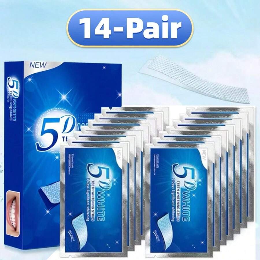 14 Sets/28 piezas Tiras blanqueadoras de dientes 5D, limpieza profunda, aliento fresco, tiras blanqueadoras de dientes - Gel - Ver 1